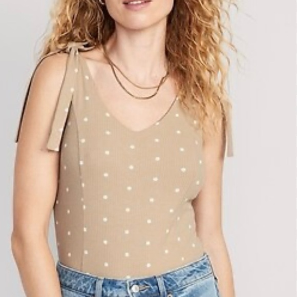 Old Navy Polka-Dot V-Neck Ribbed Tie Shoulder Stretch Bodysuit Size Small - Picture 1 of 8